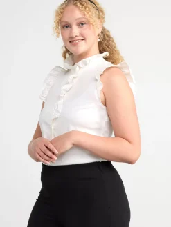 Blusar & Skjortor>Lindex Armlos Blus Med Volanger Off White
