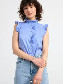 Blusar & Skjortor>Lindex Armlos Blus Med Volanger Light Blue