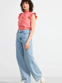 Blusar & Skjortor>Lindex Armlos Blus Med Volanger Dark Pink