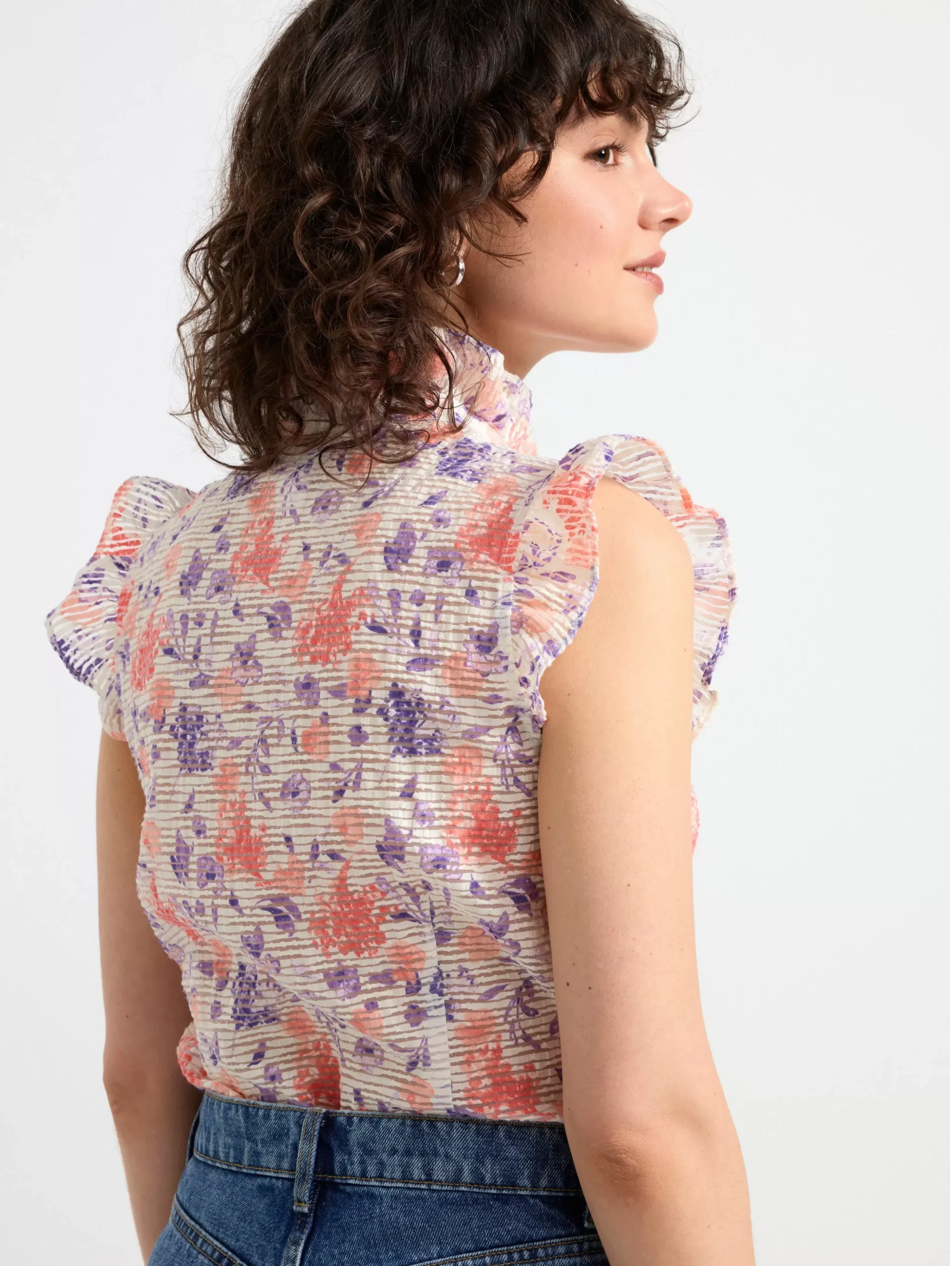 Blusar & Skjortor>Lindex Armlos Blus Med Volanger Coral