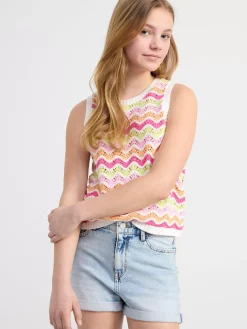 Toppar & T-Shirts>Lindex Armlos Stickad Topp Light Dusty White