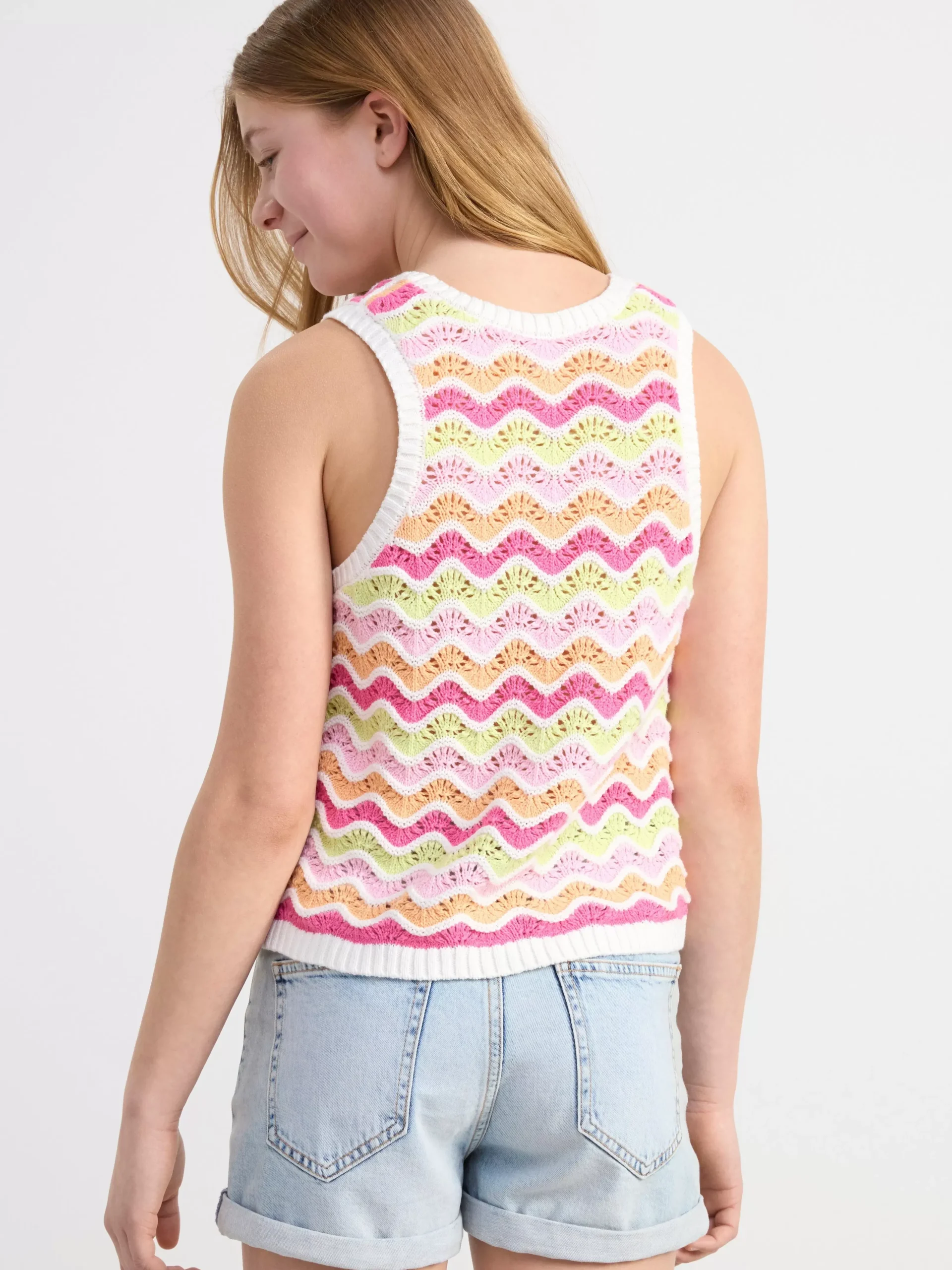 Toppar & T-Shirts>Lindex Armlos Stickad Topp Light Dusty White