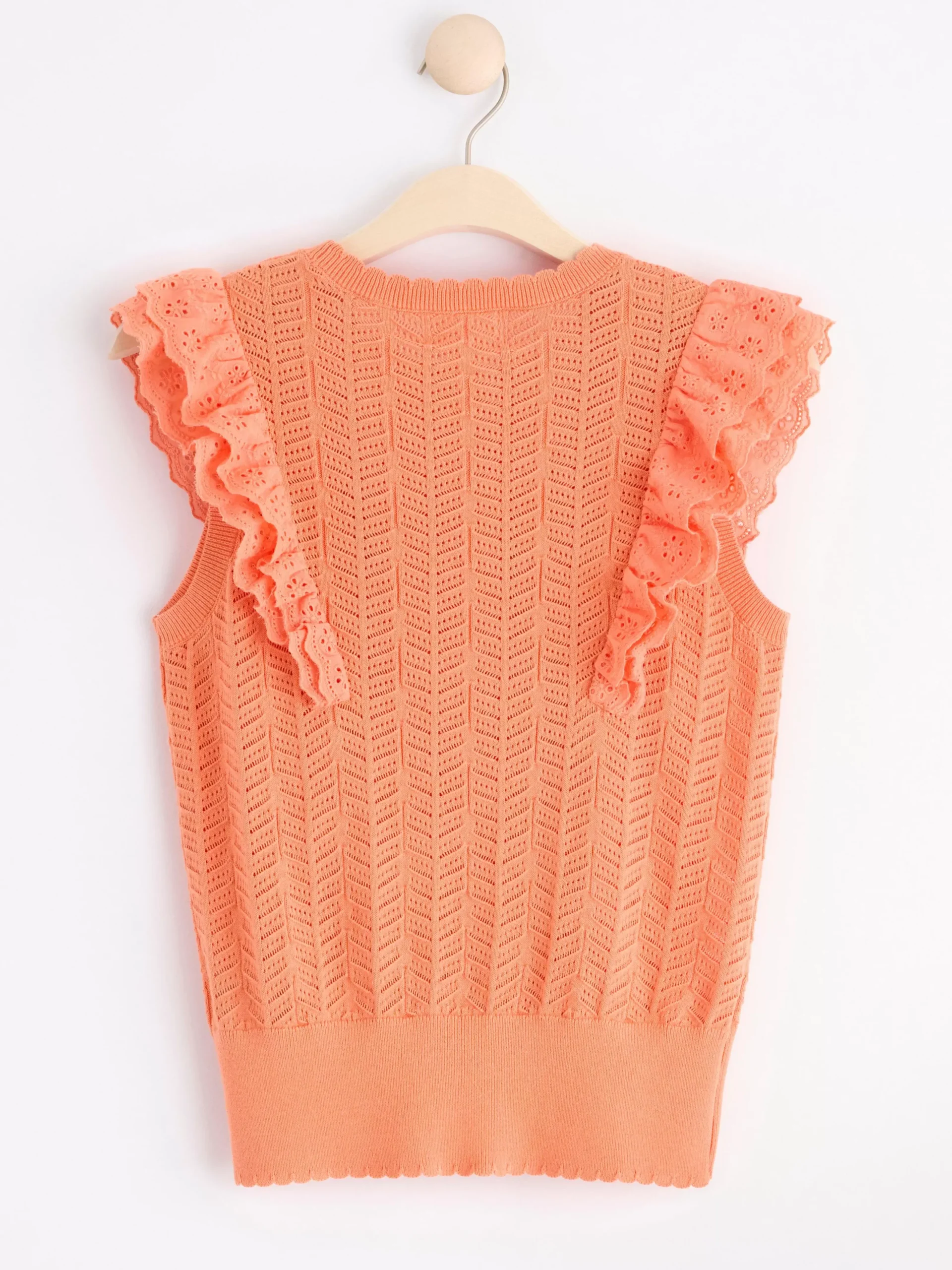 Toppar & T-Shirts>Lindex Armlos Stickad Topp Med Volanger Light Orange