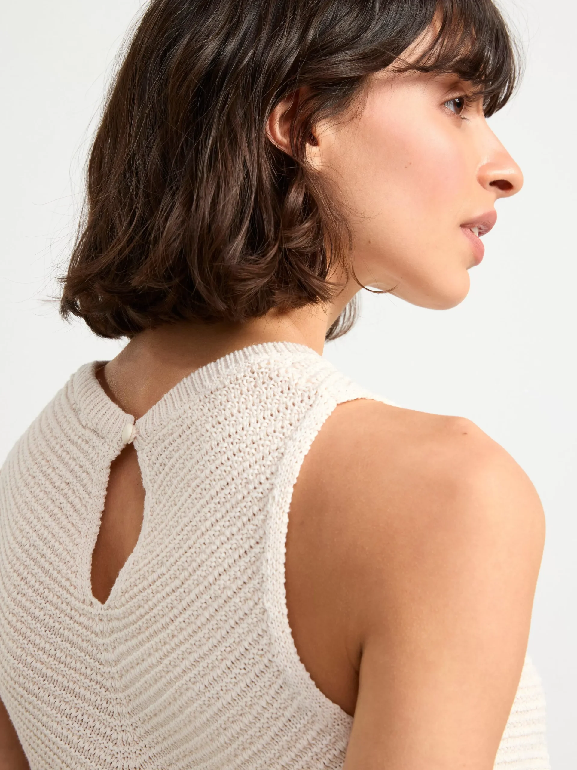 Toppar & T-Shirts>Lindex Armlos Topp I Stickad Linneblandning Light White