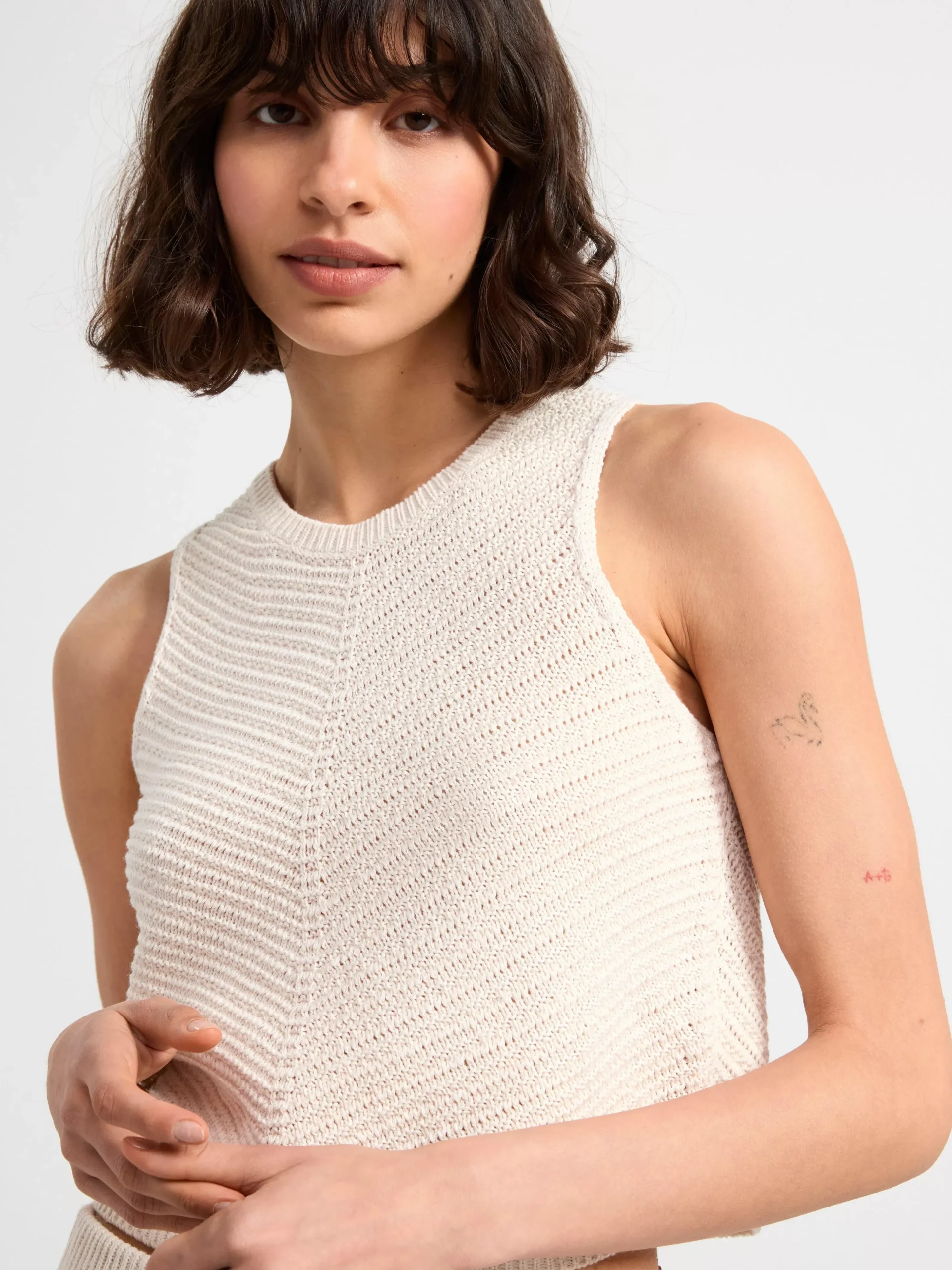 Toppar & T-Shirts>Lindex Armlos Topp I Stickad Linneblandning Light White