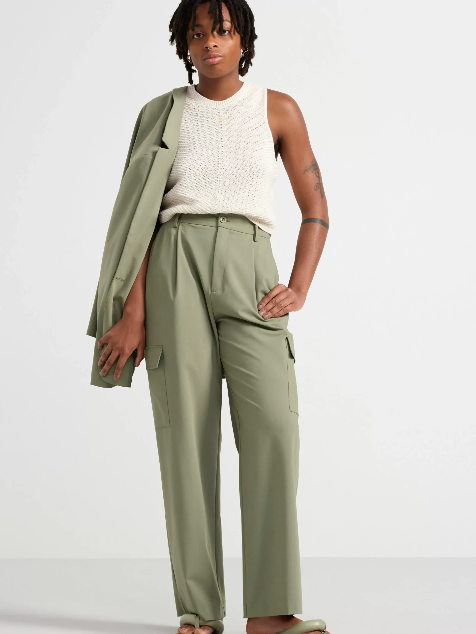 Toppar & T-Shirts>Lindex Armlos Topp I Stickad Linneblandning Light White