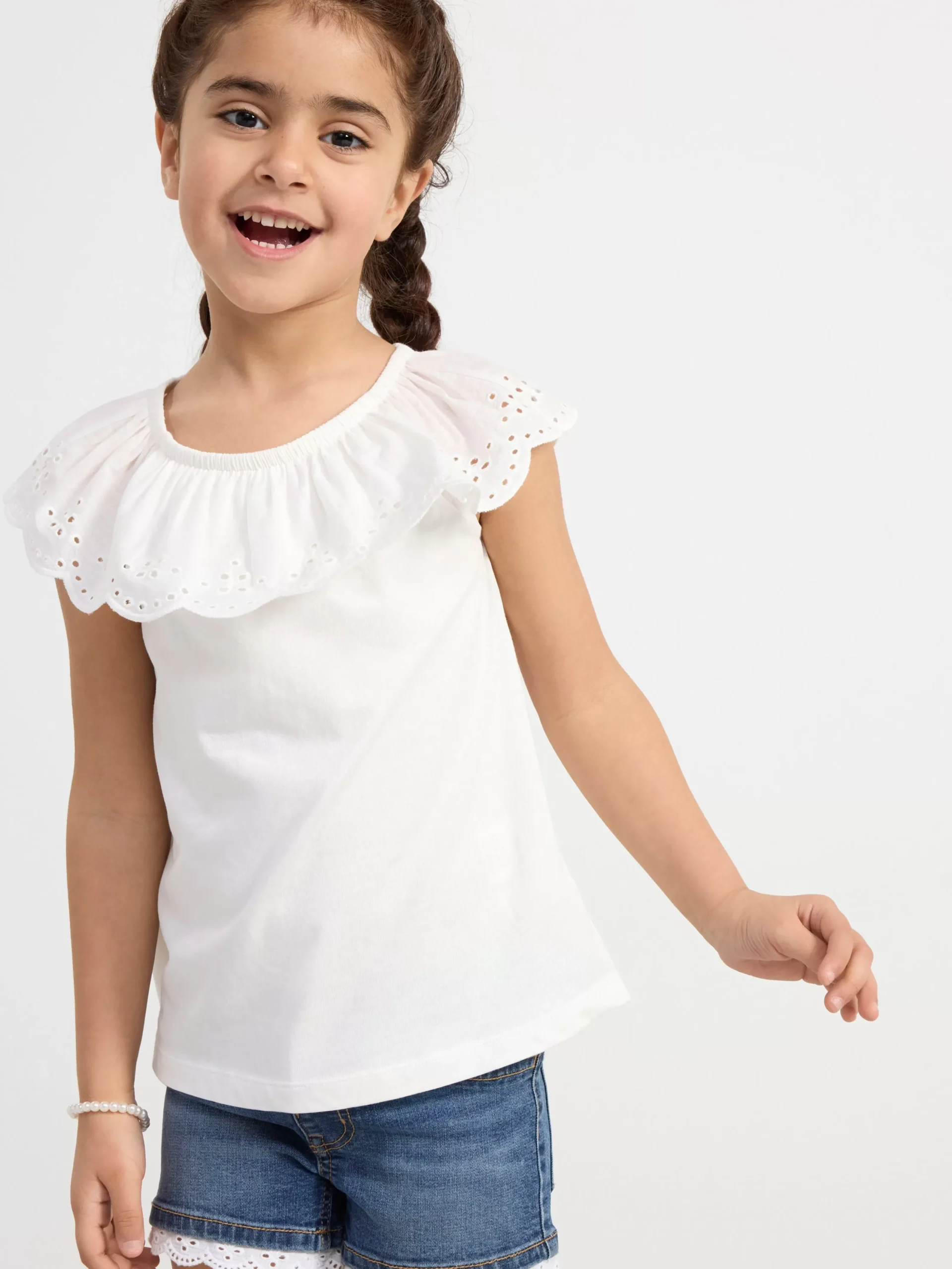 Toppar & T-Shirts>Lindex Armlos Topp Med Broderie Anglaise Light Dusty White