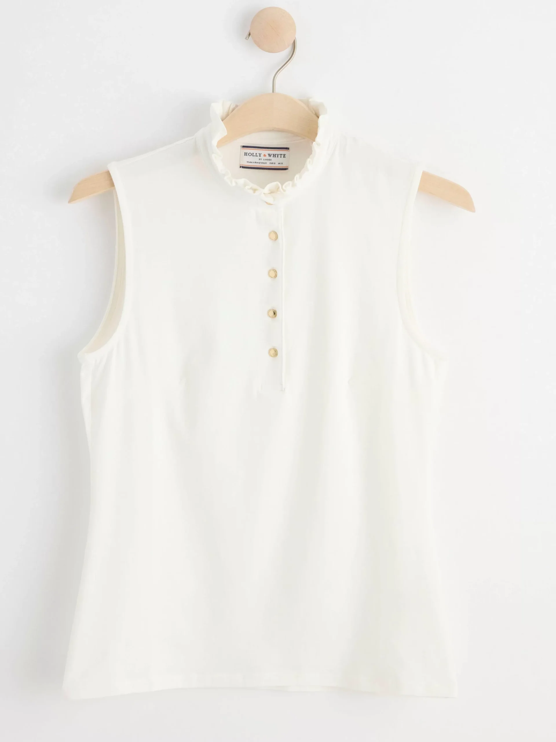 Toppar & T-Shirts>Lindex Armlos Topp Med Volangkrage Off White