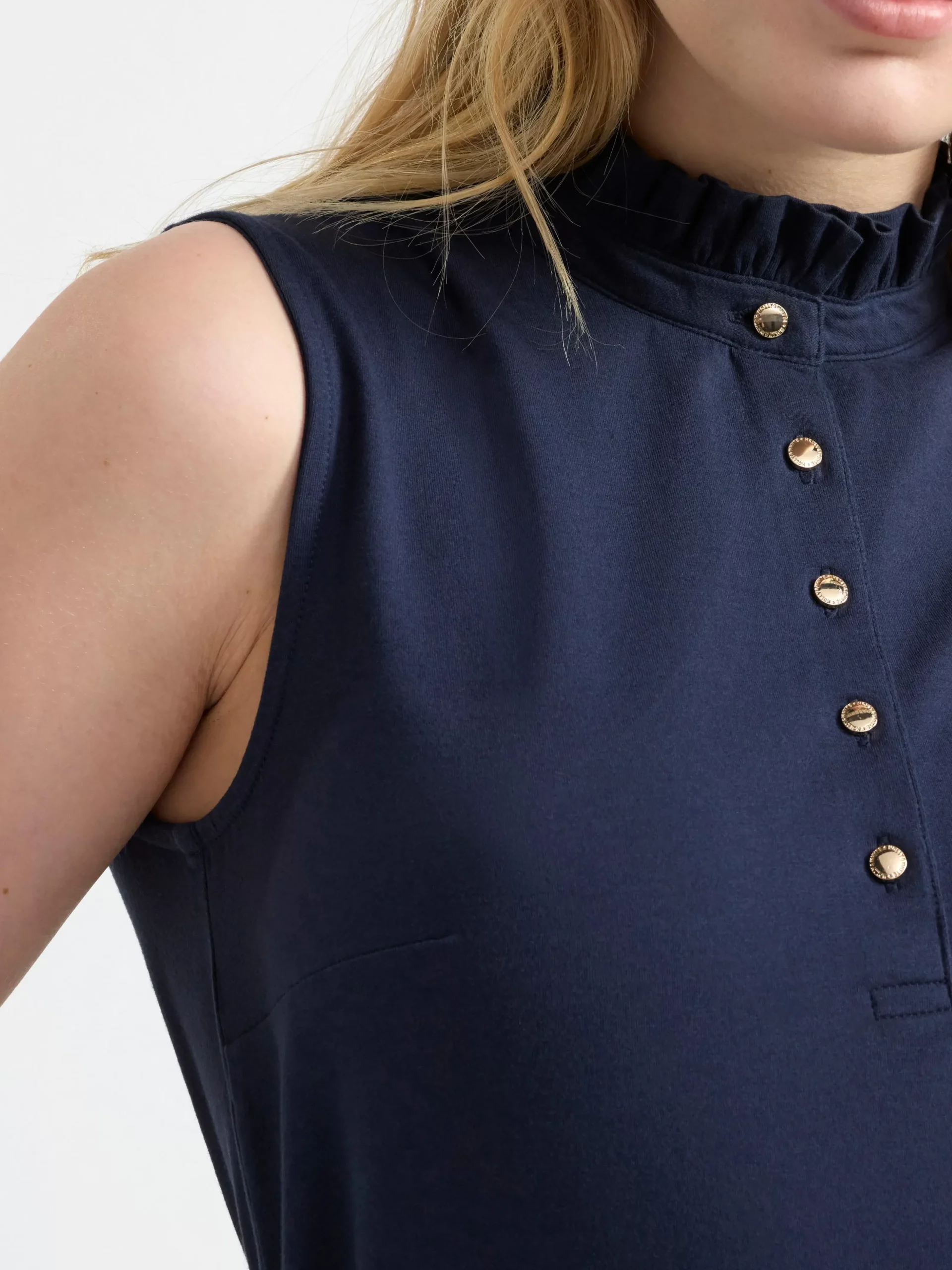 Toppar & T-Shirts>Lindex Armlos Topp Med Volangkrage Navy