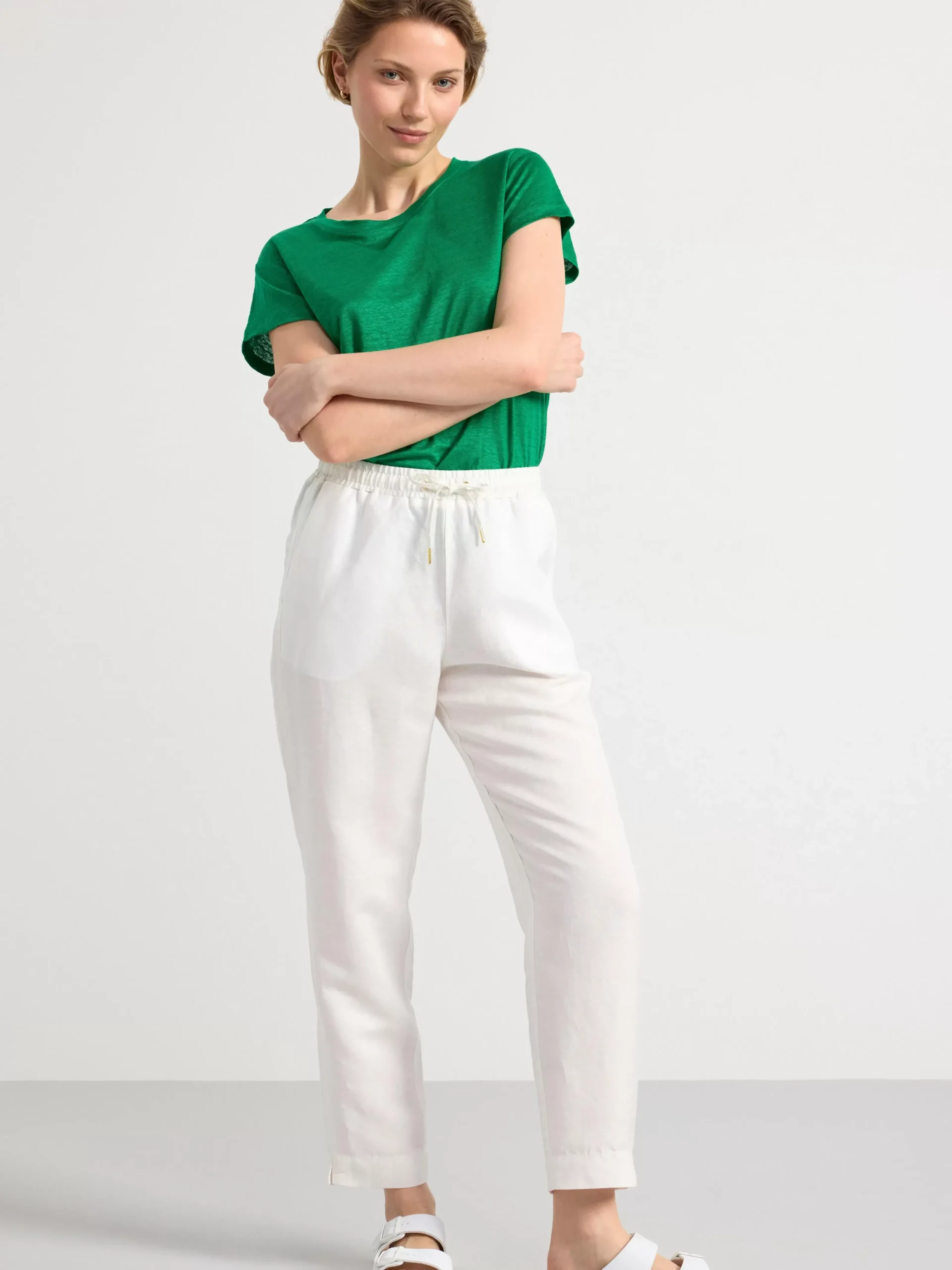 Byxor>Lindex Ava Byxa I Linneblandning Med Avsmalnat Ben Off White
