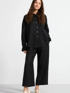 Byxor>Lindex Bella Rak Croppad Byxa I Linne Black