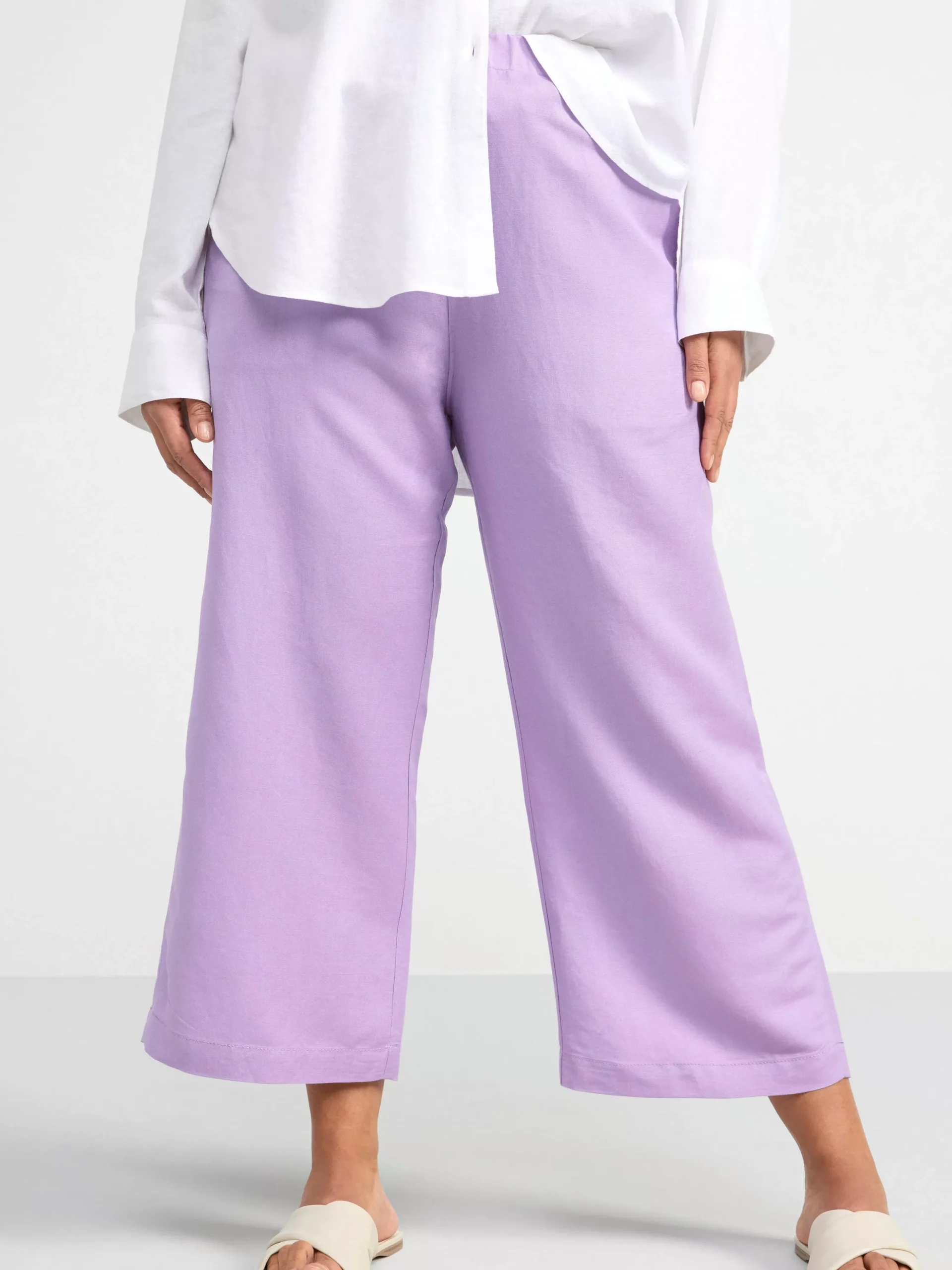 Byxor>Lindex Bella Rak Croppad Byxa I Linne Dusty Lilac