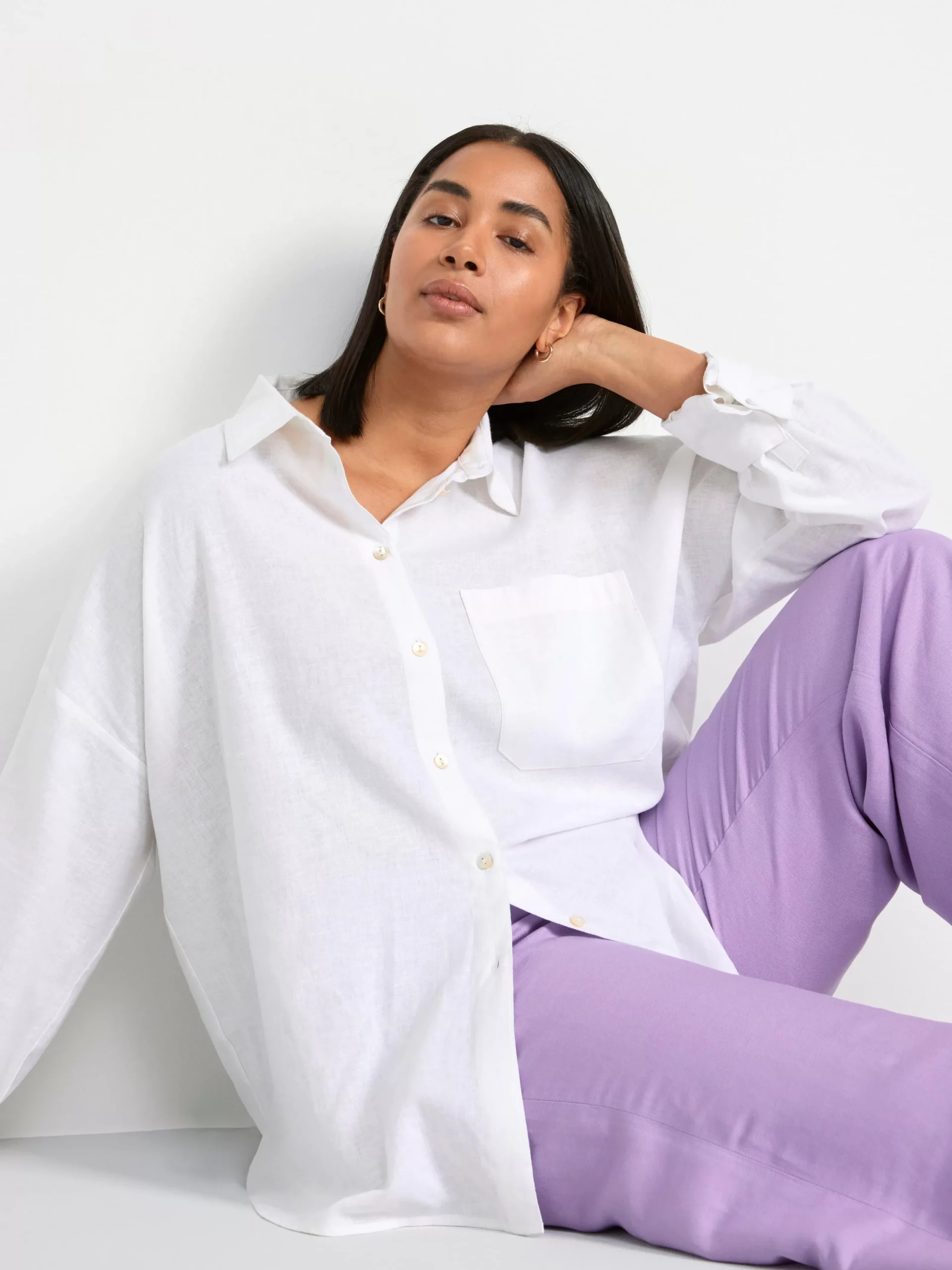 Byxor>Lindex Bella Rak Croppad Byxa I Linne Dusty Lilac