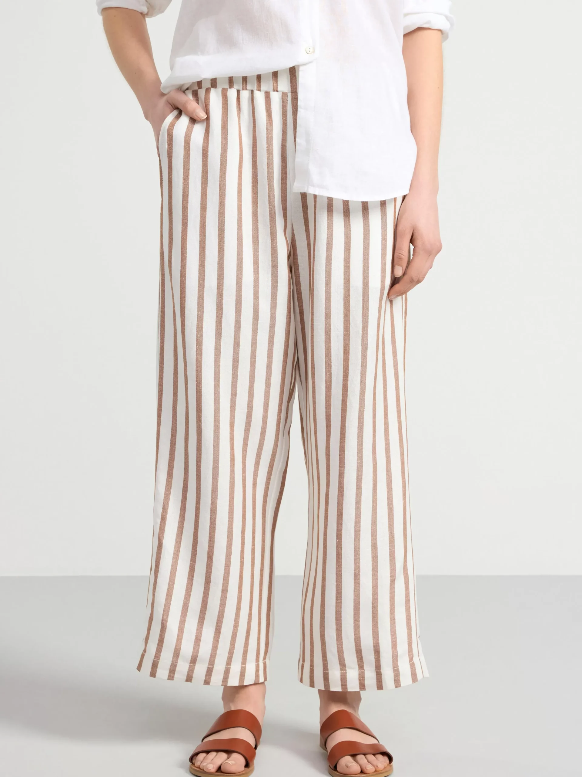 Byxor>Lindex Bella Rak Croppad Byxa I Linne Off White