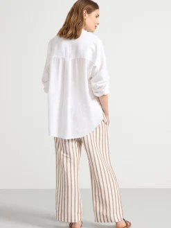 Byxor>Lindex Bella Rak Croppad Byxa I Linne Off White