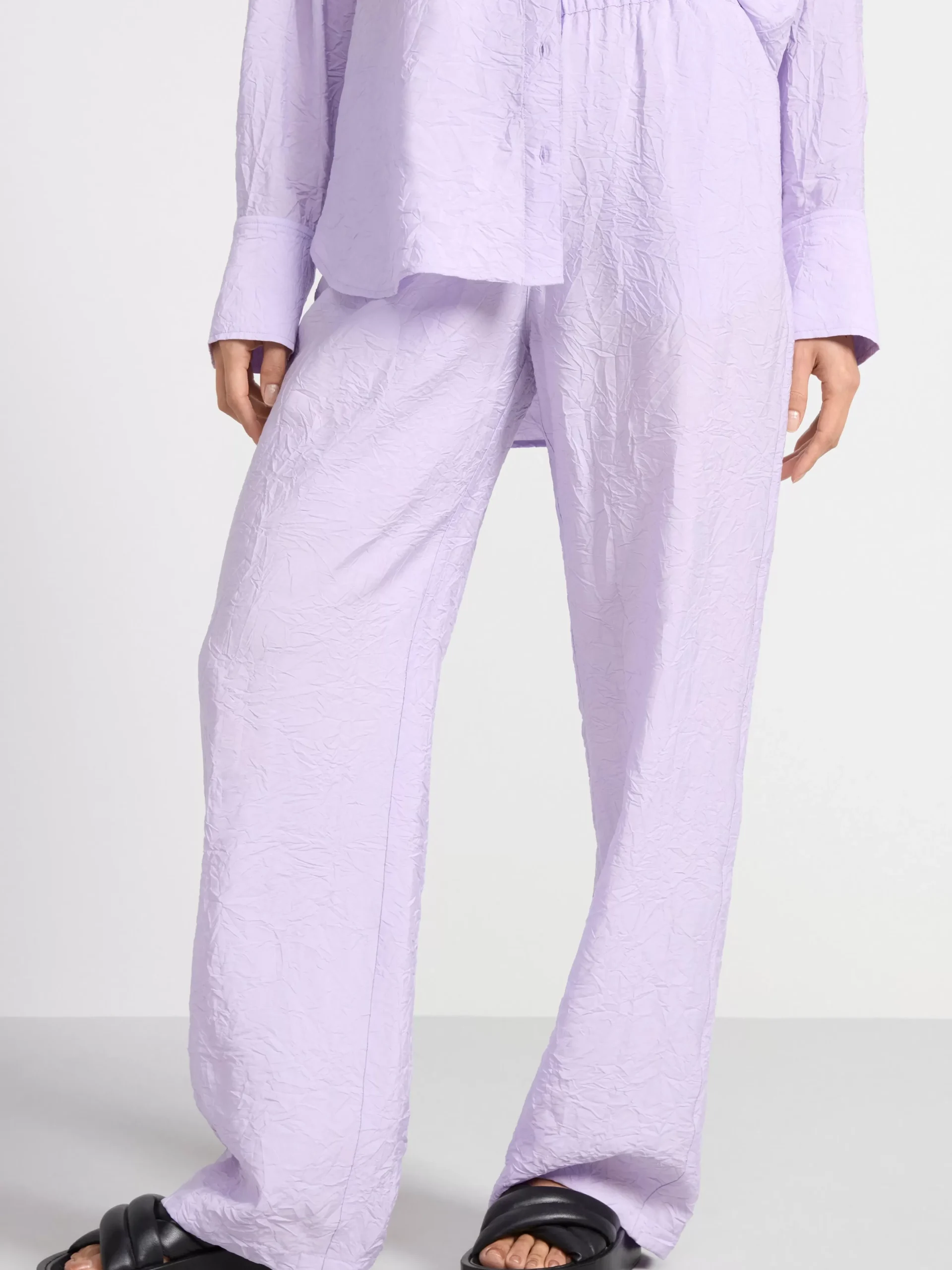 Byxor>Lindex Bella Rak Krinklad Byxa Light Lilac