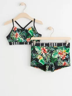 Badkläder & Uv>Lindex Bikini Med Tropiska Blommor Black