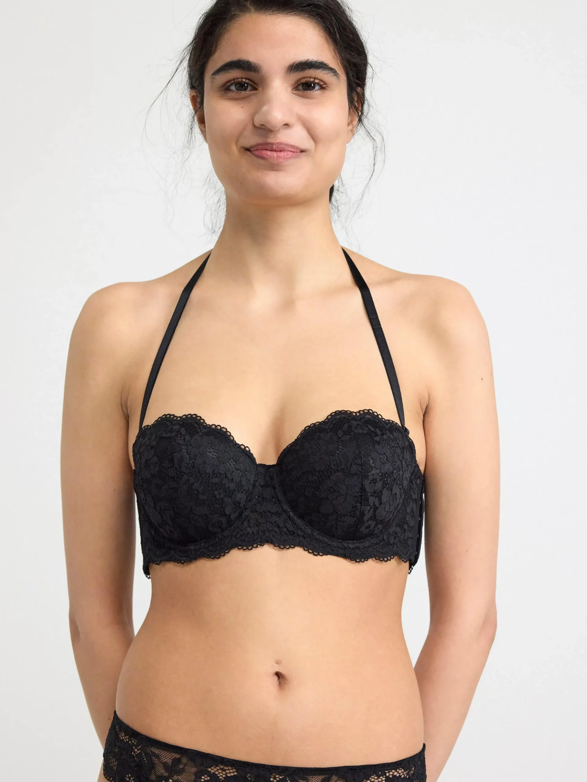 Bh>Lindex Bjork Axelbandslos Balconette Bh Med Spets Black