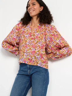 Blusar & Skjortor>Lindex Blommig Blus Med Puffarm Orange