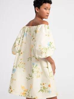 Klänningar>Lindex Blommig Klanning Med Puffarm Light White
