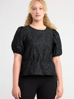 Blusar & Skjortor>Lindex Blus I Jacquard Med Puffarm Black