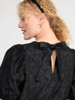 Blusar & Skjortor>Lindex Blus I Jacquard Med Puffarm Black
