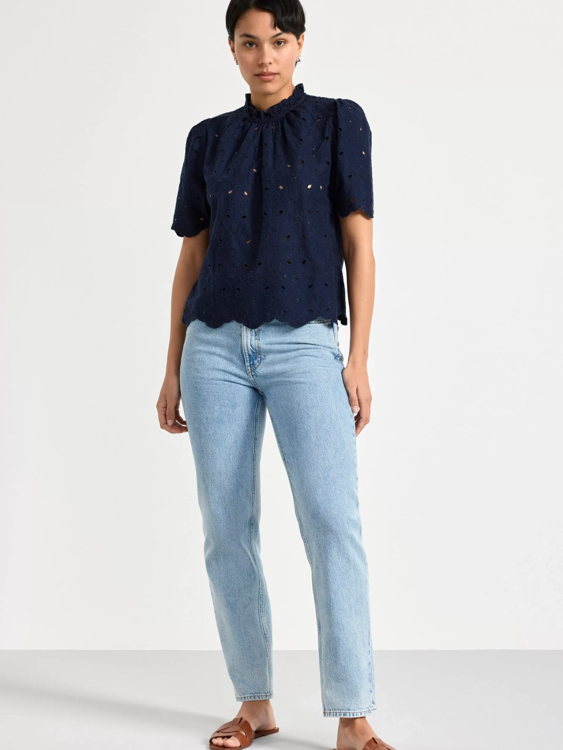 Blusar & Skjortor>Lindex Blus Med Broderie Anglaise Navy