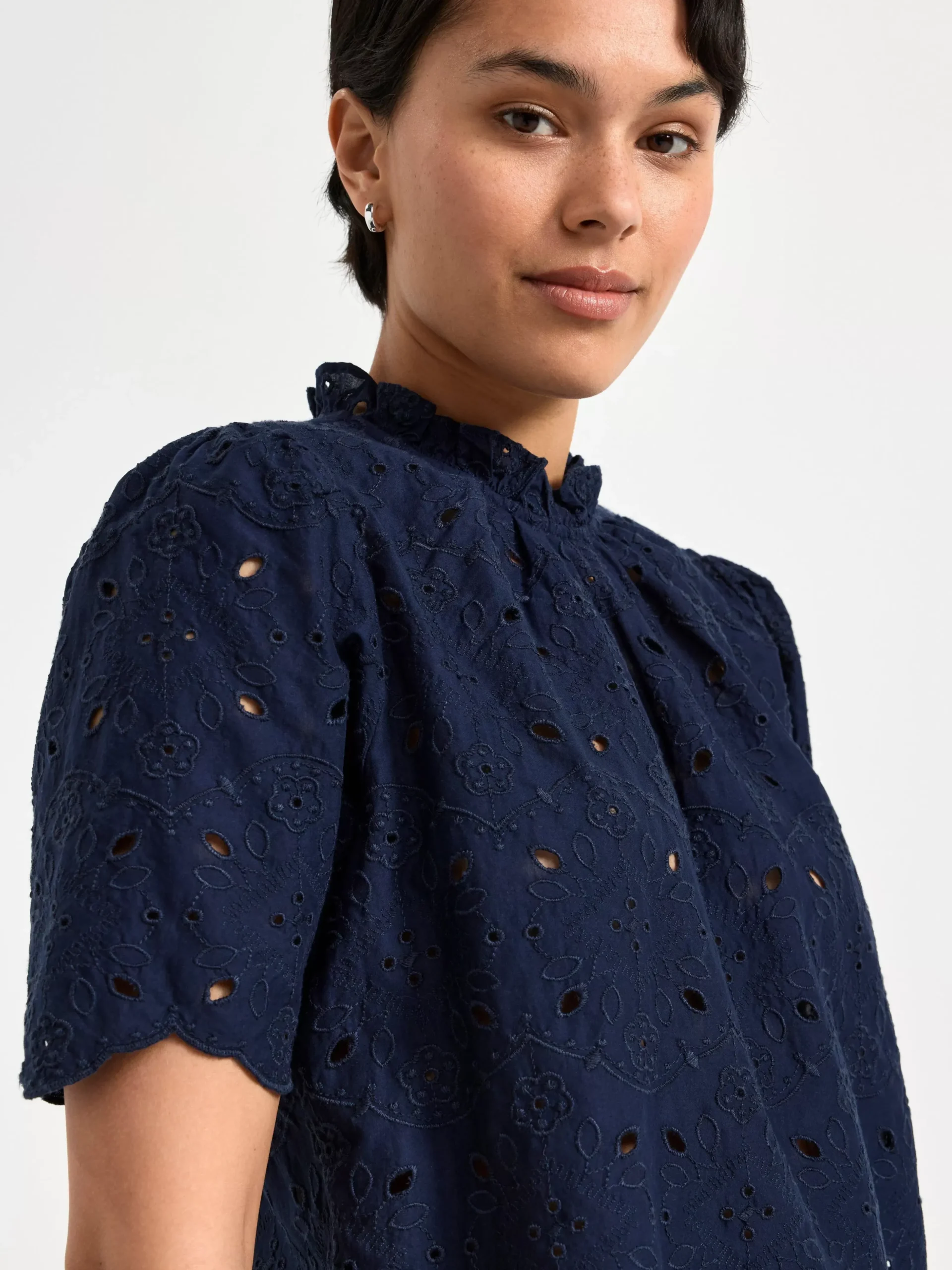 Blusar & Skjortor>Lindex Blus Med Broderie Anglaise Navy