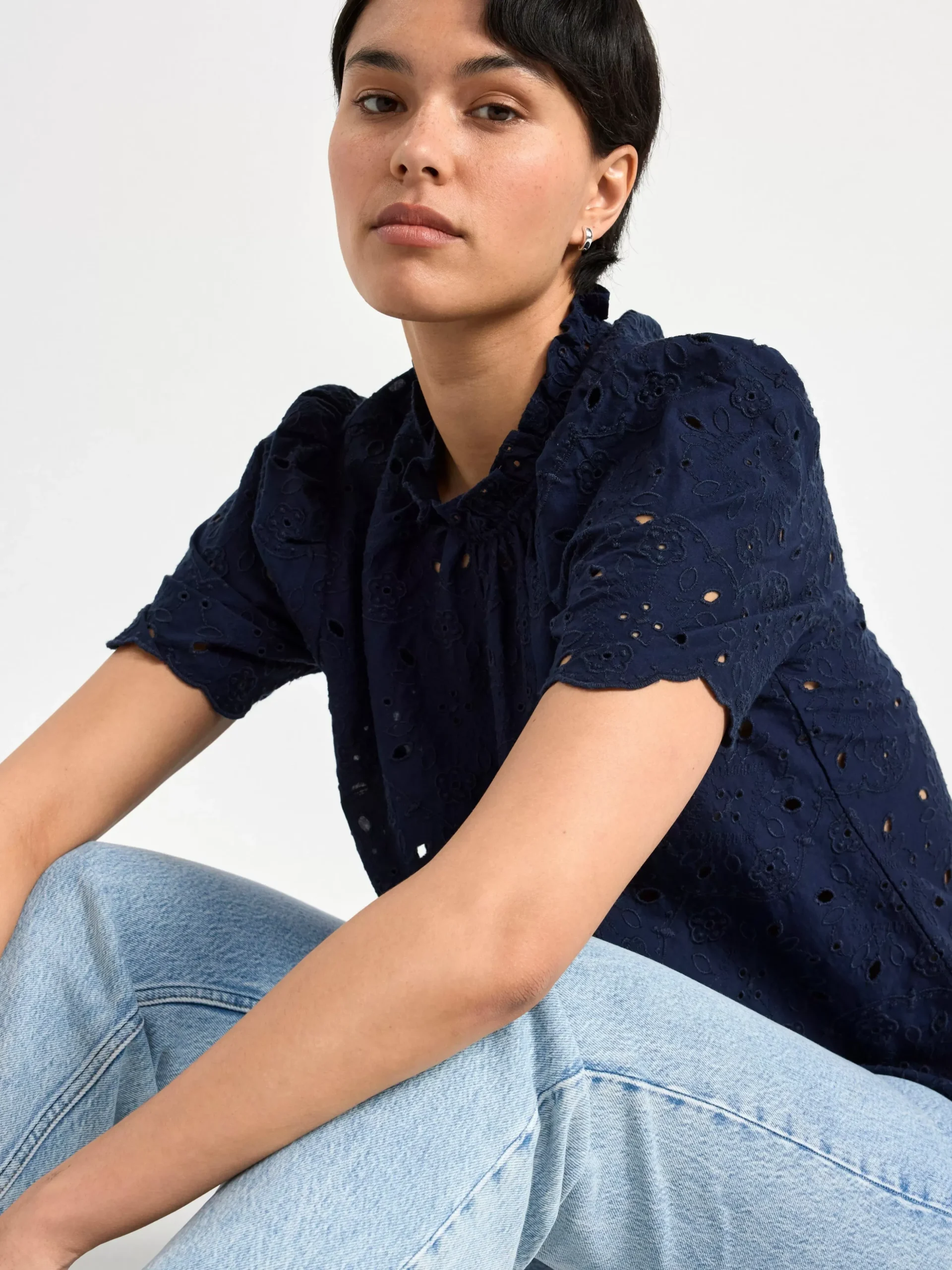 Blusar & Skjortor>Lindex Blus Med Broderie Anglaise Navy