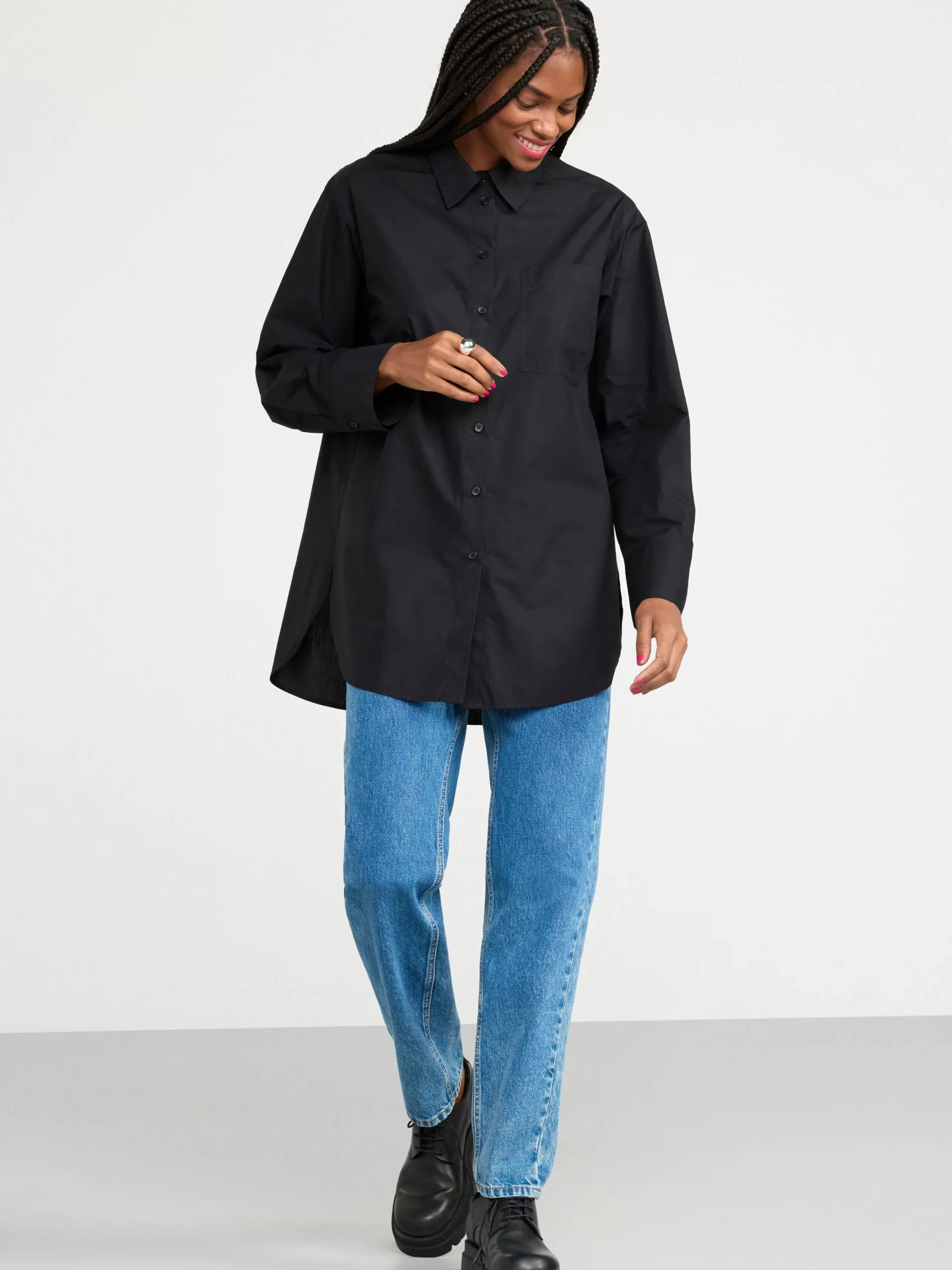 Blusar & Skjortor>Lindex Bomullsskjorta I Oversize-Modell Black