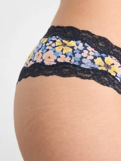 Trosor>Lindex Brazilian Low Waist Trosa Med Hogt Skuret Ben Och Blommor Navy