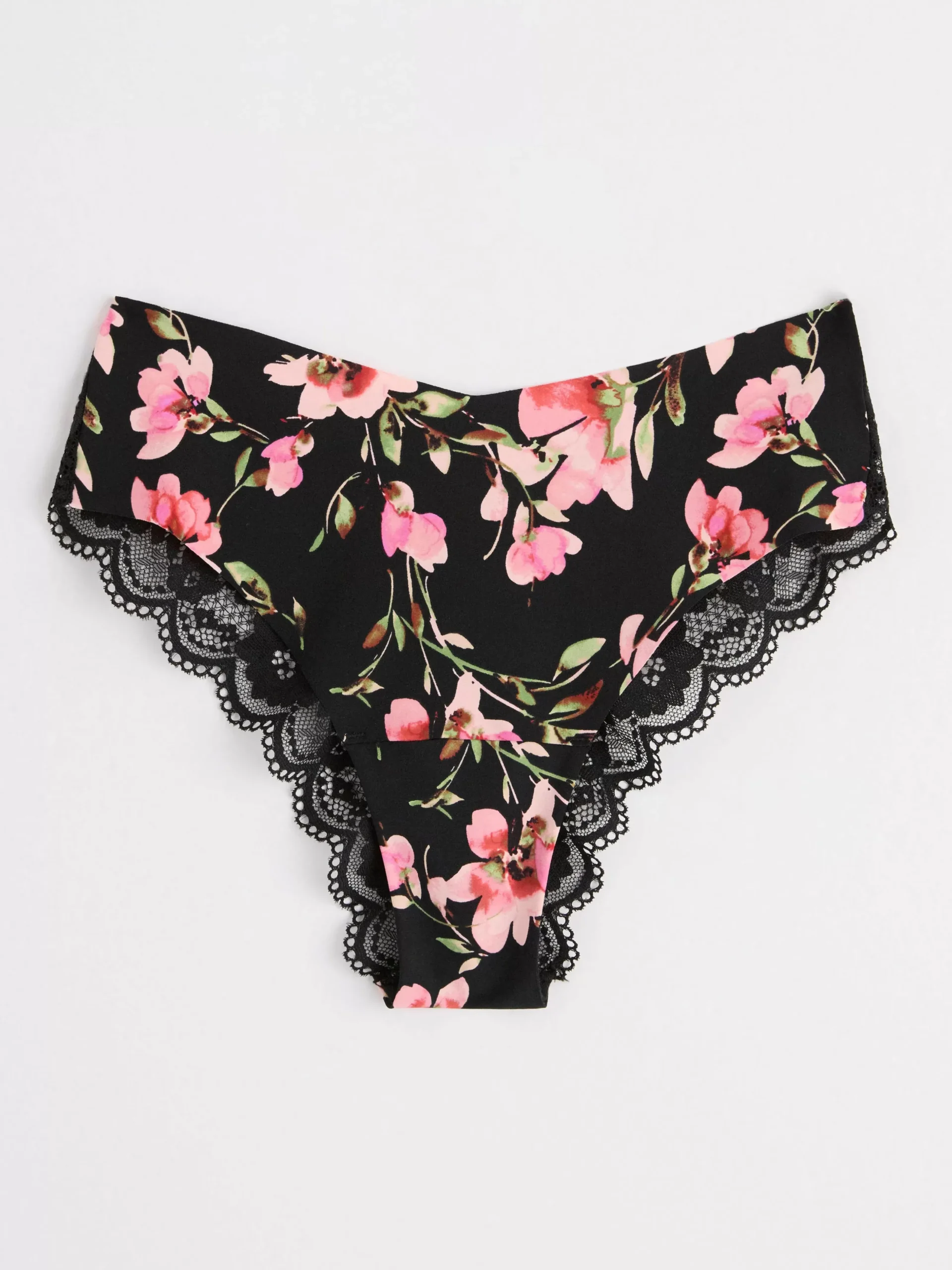 Trosor>Lindex Brazilian Trosa Med Normalhog Midja Och Blommor Black