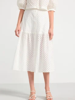 Kjolar>Lindex Broderad Midikjol Med Knappning Off White
