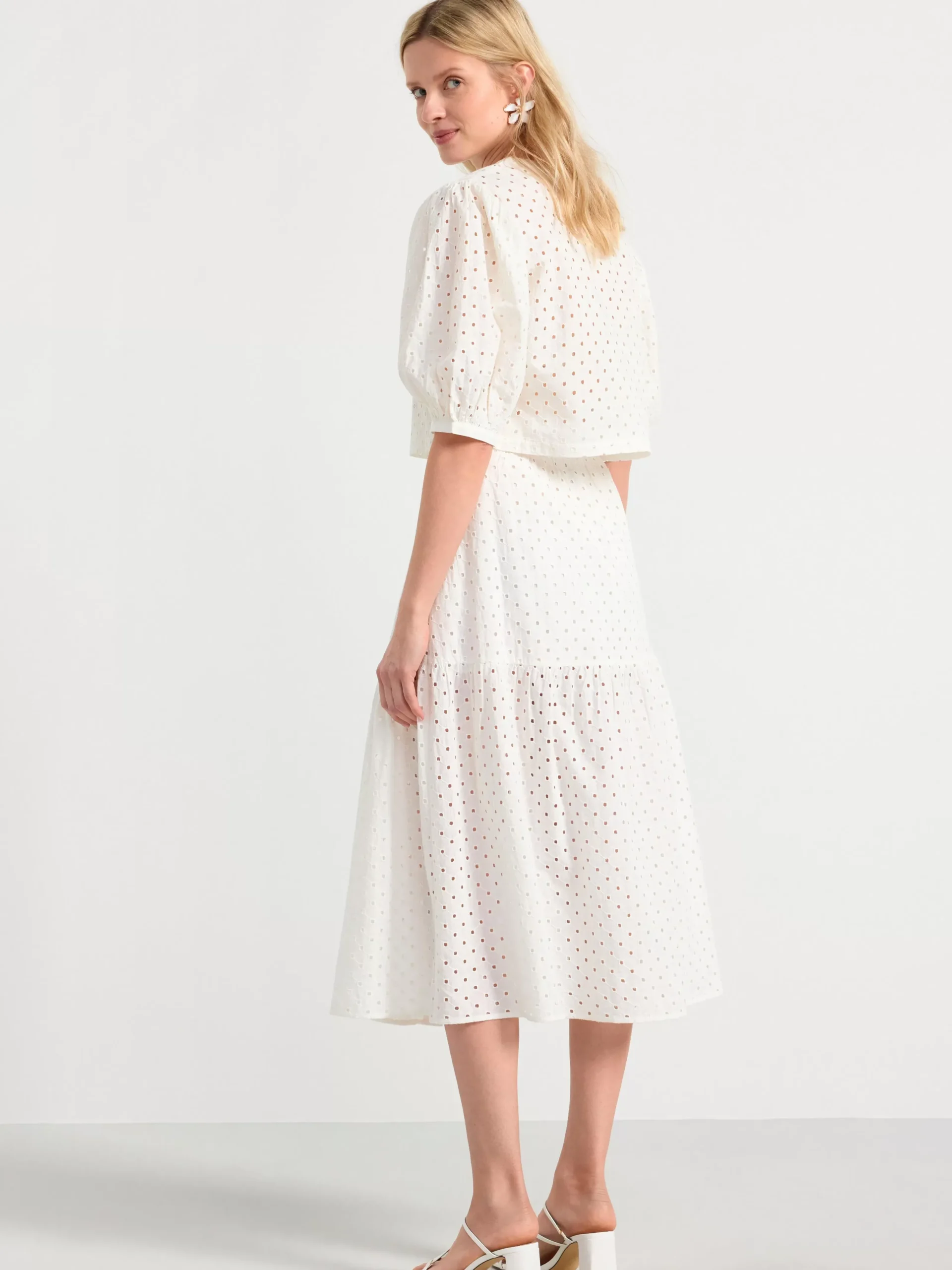 Kjolar>Lindex Broderad Midikjol Med Knappning Off White