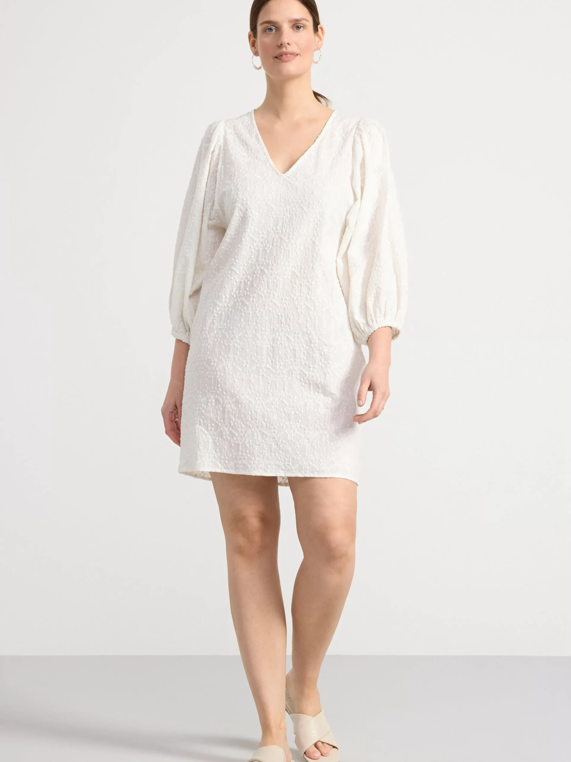 Blusar & Skjortor>Lindex Broderad Tunika Med Puffarm Light White