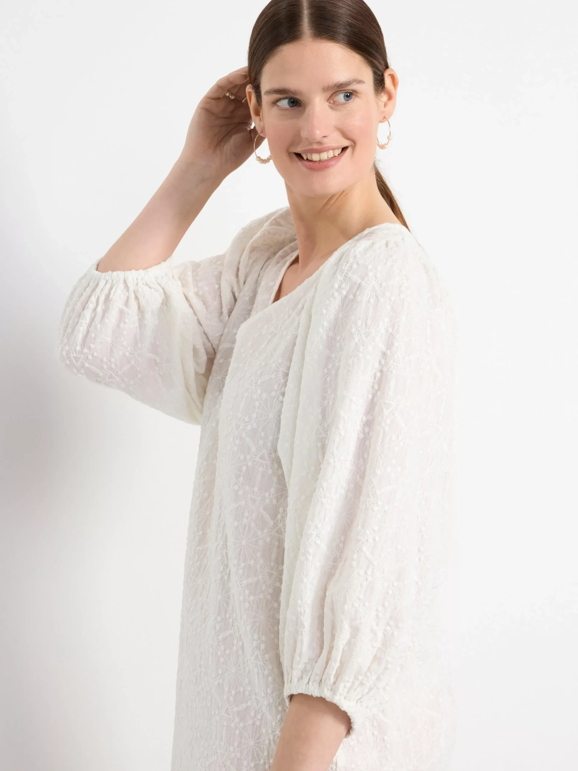Blusar & Skjortor>Lindex Broderad Tunika Med Puffarm Light White