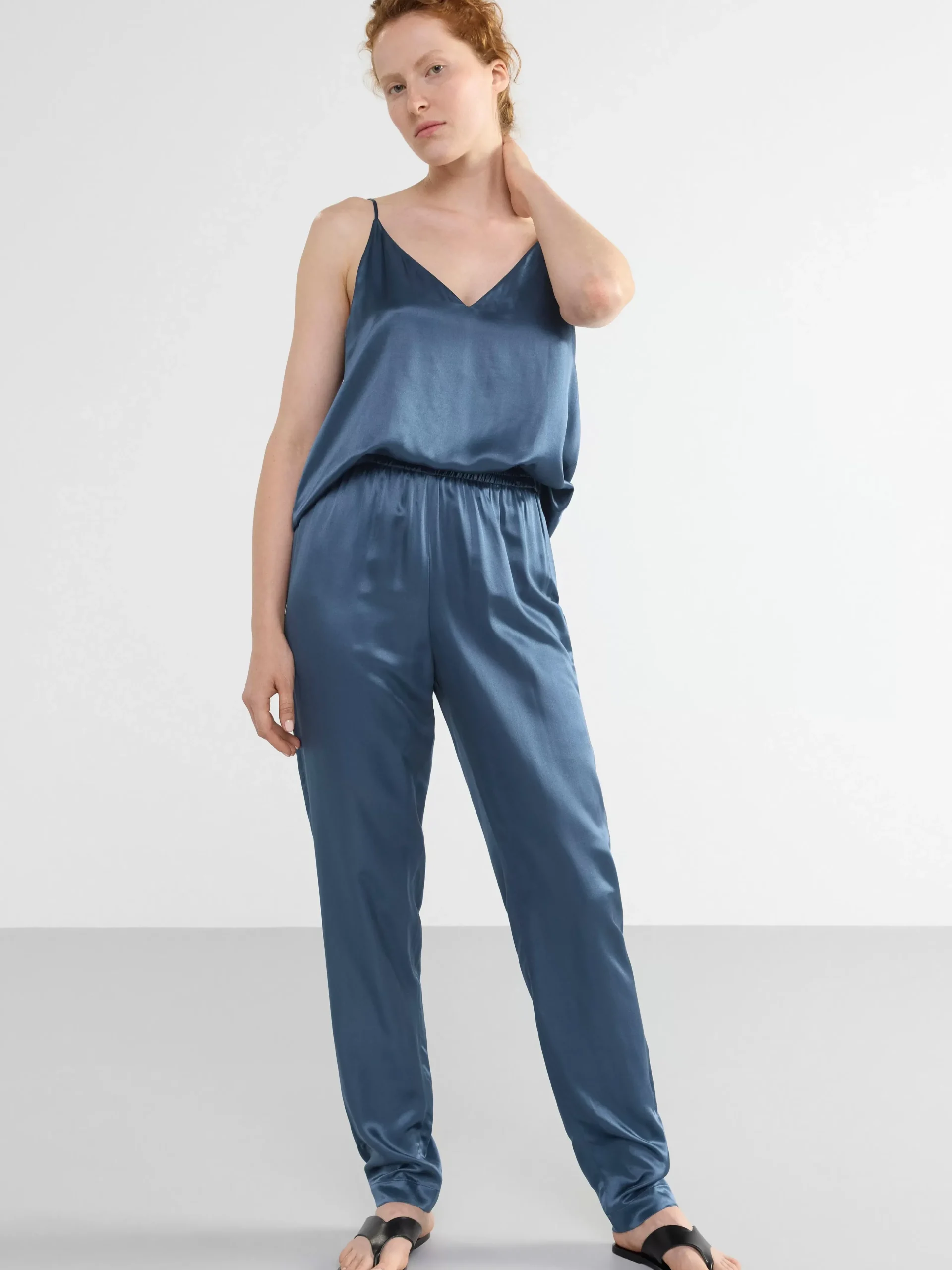 Byxor>Lindex Byxa I Sidenblandning Dusty Blue