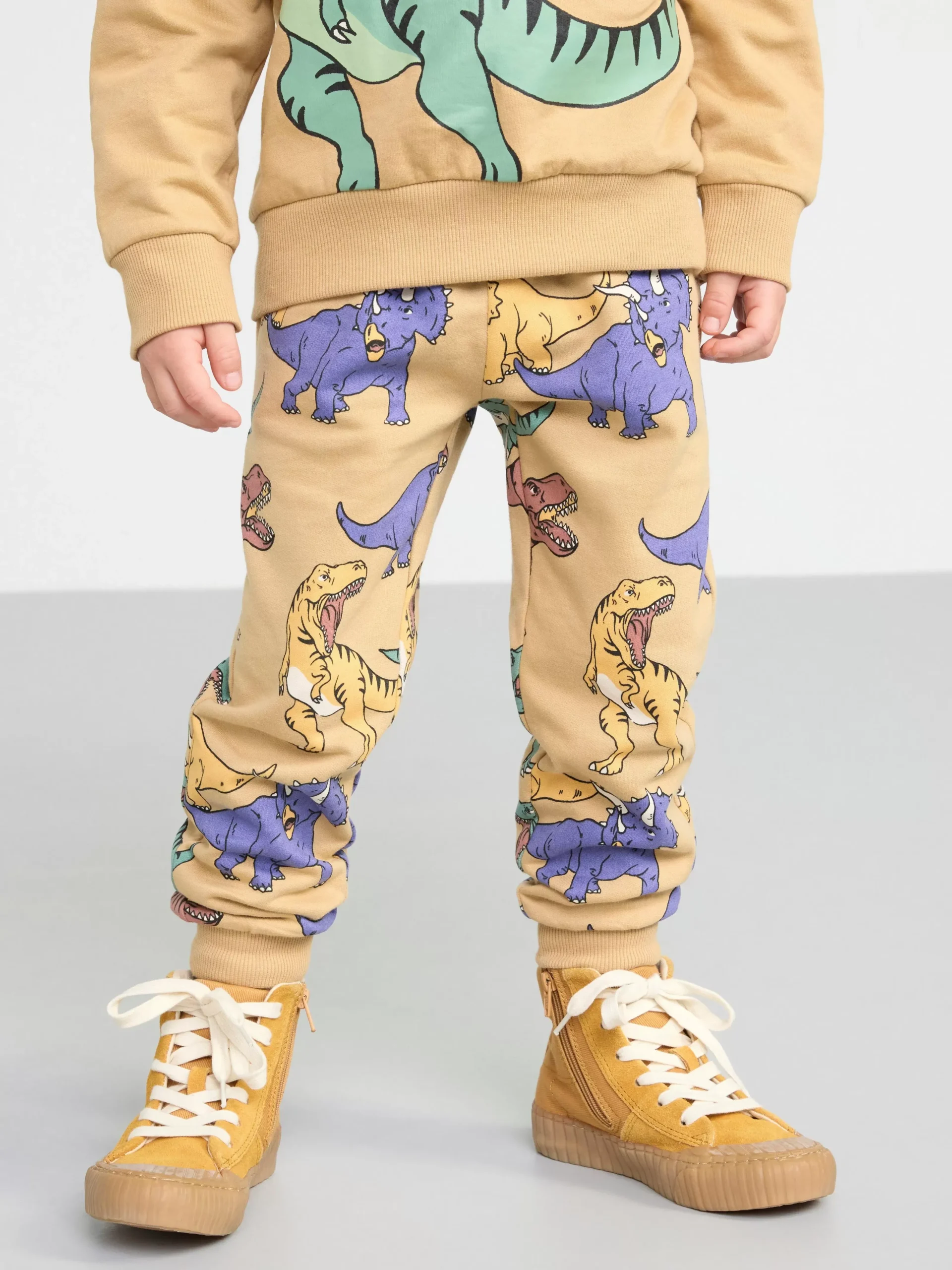 Byxor & Leggings>Lindex Byxa Med Borstad Insida Och Dinosaurier Beige
