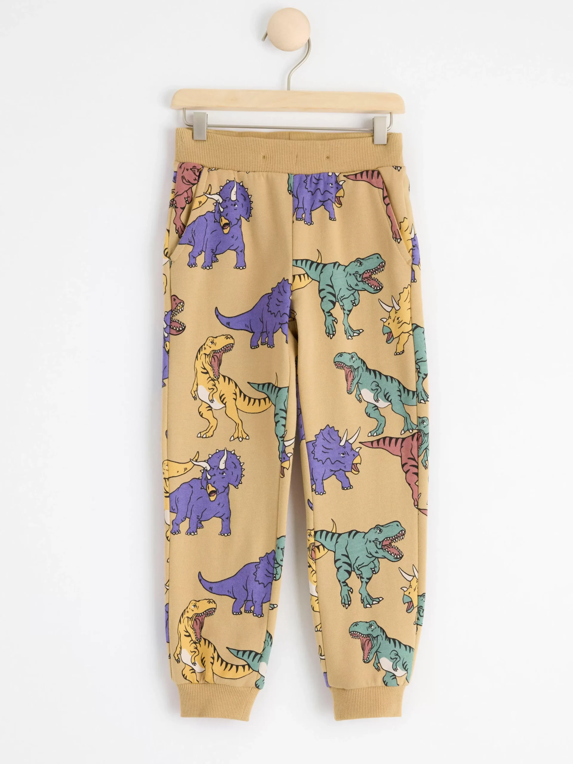 Byxor & Leggings>Lindex Byxa Med Borstad Insida Och Dinosaurier Beige