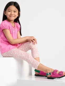 Byxor & Leggings>Lindex Caprileggings Med Blommor Light Pink