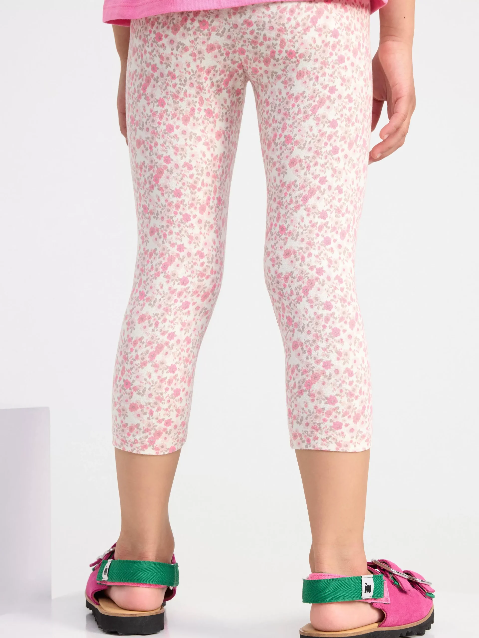Byxor & Leggings>Lindex Caprileggings Med Blommor Light Pink