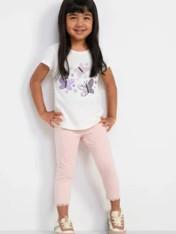 Byxor & Leggings>Lindex Caprileggings Med Spetskant Light Dusty Pink