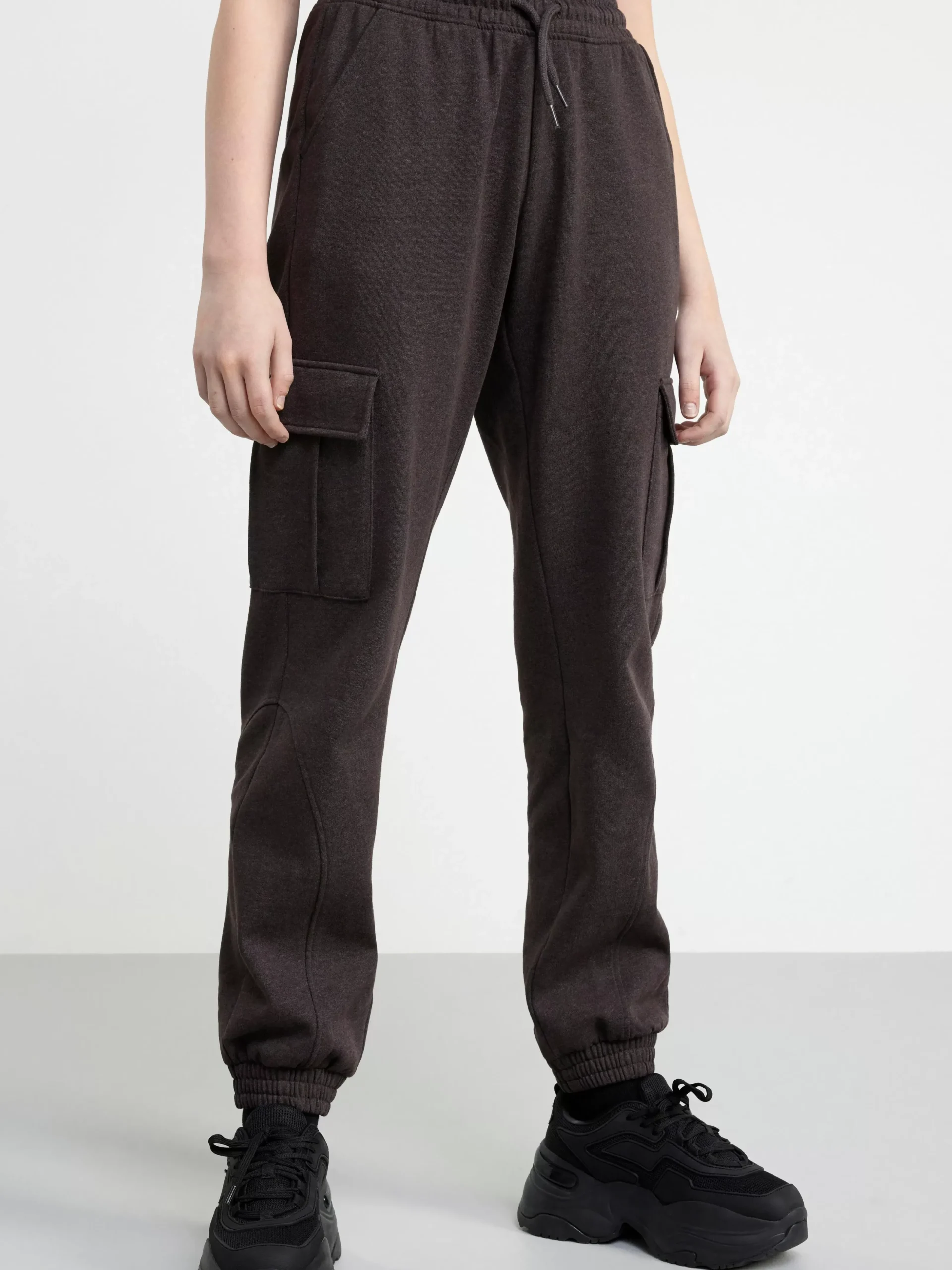 Byxor & Leggings>Lindex Cargo-Mjukisbyxa Med Borstad Insida Off Black
