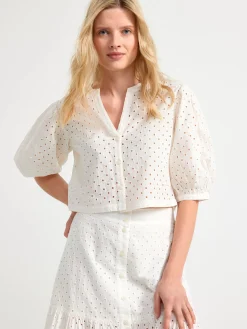 Blusar & Skjortor>Lindex Croppad Blus Med Puffarm Off White