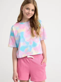 Toppar & T-Shirts>Lindex Croppad Regnbagsfargad T-Shirt Light Pink