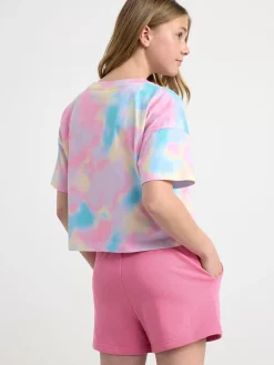 Toppar & T-Shirts>Lindex Croppad Regnbagsfargad T-Shirt Light Pink