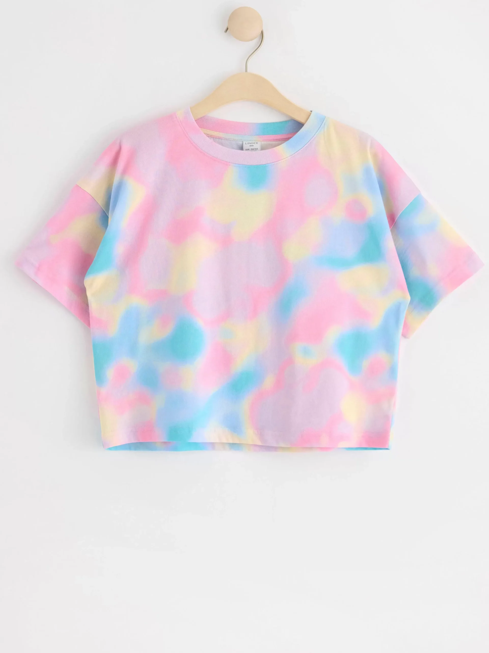 Toppar & T-Shirts>Lindex Croppad Regnbagsfargad T-Shirt Light Pink