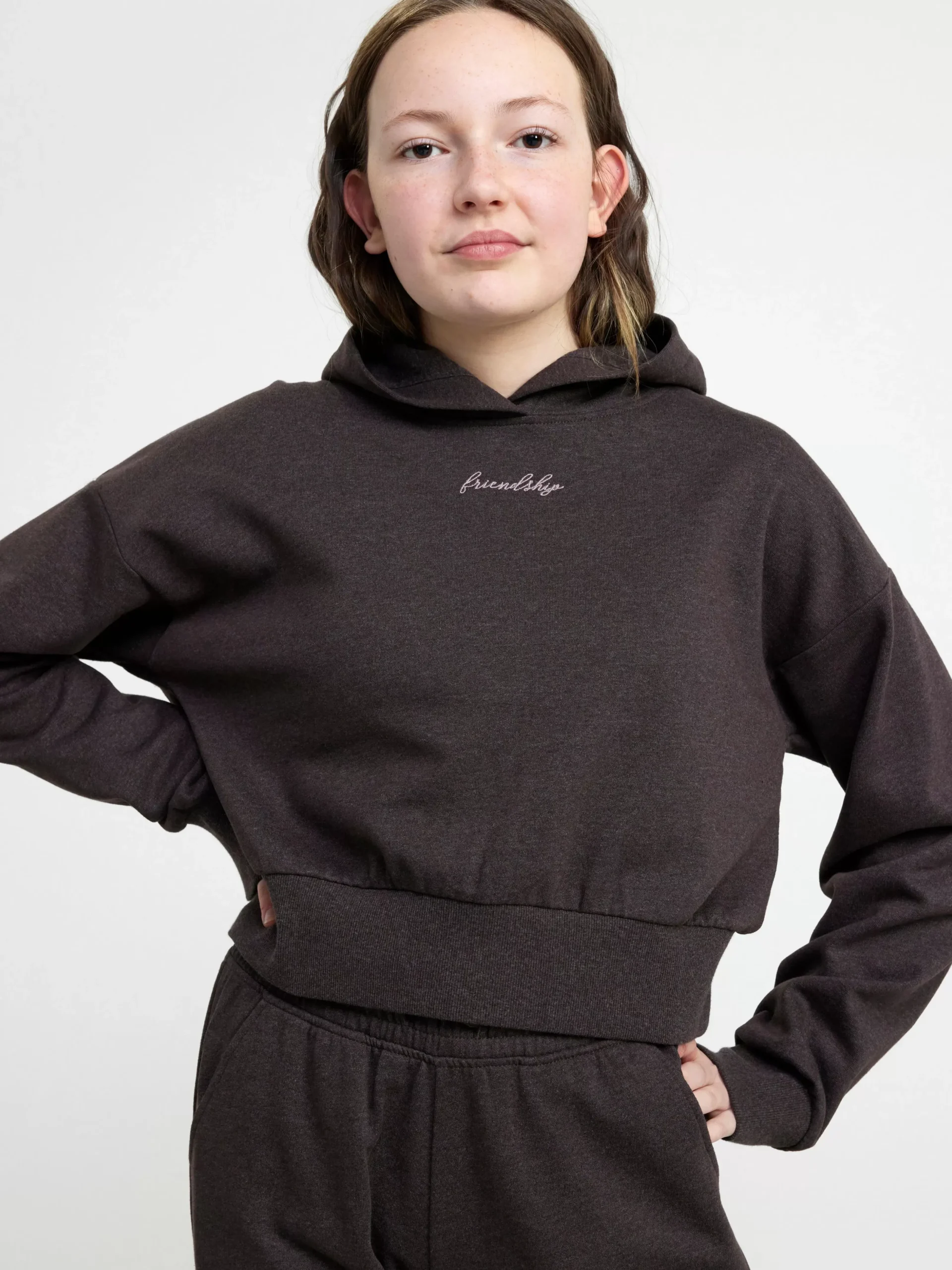 Tröjor & Cardigans>Lindex Croppad Sweatshirt Med Borstad Insida Off Black