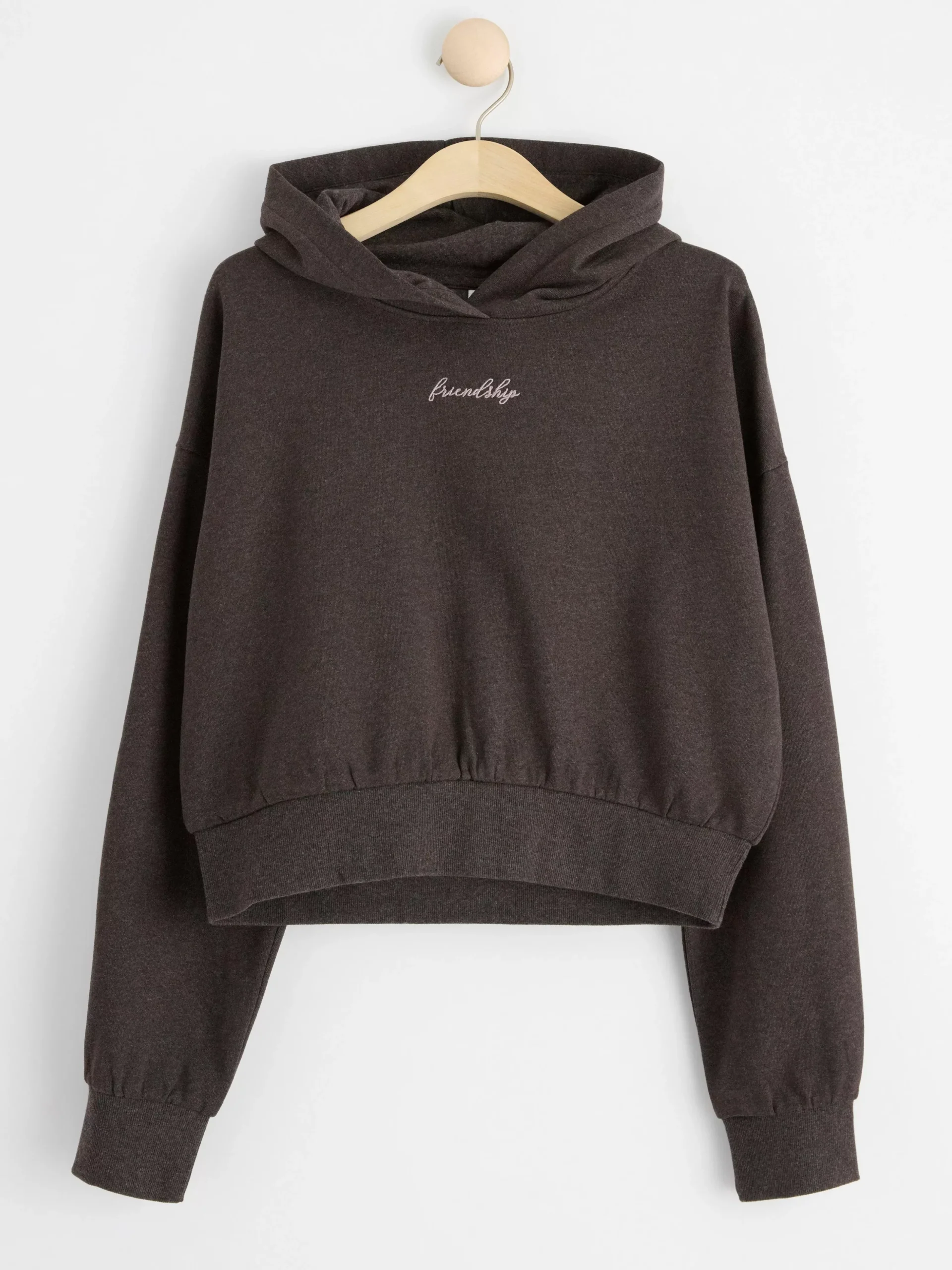 Tröjor & Cardigans>Lindex Croppad Sweatshirt Med Borstad Insida Off Black