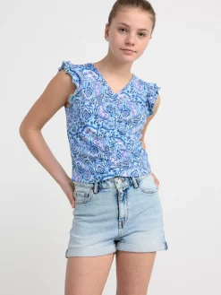Toppar & T-Shirts>Lindex Croppad Topp Med Volangarm Light Blue